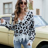 Women Loose V-Neck Tassel Crop Sweater