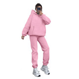 Autumn and winter solid color fleece Hoodies pants two-piece fashionable casual set