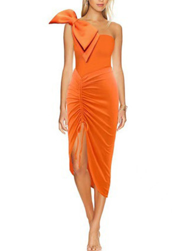 solid color one-shoulder bow one-piece swimsuit Skirt two-piece swimwear for women