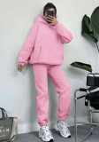 Autumn and winter solid color fleece Hoodies pants two-piece fashionable casual set