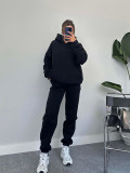 Autumn and winter solid color fleece Hoodies pants two-piece fashionable casual set