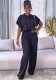 Versatile short Sleeve Shirt top solid color straight women's trousers Casual two-piece set