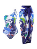 digital printing One-piece swimsuit long skirt two piece swimwear for women