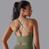 Women Solid Cross Tank Sports Bra Tank Yoga Wear Two-Piece Set