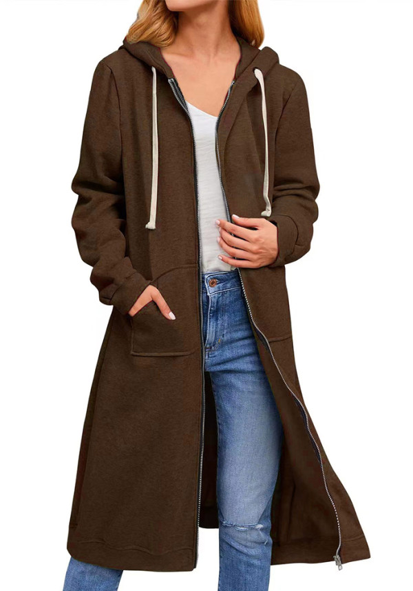 Women Loose Zip Long Jacket