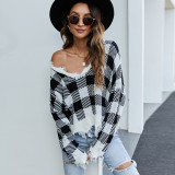 Women Loose V-Neck Tassel Crop Sweater