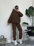 Autumn and winter solid color fleece Hoodies pants two-piece fashionable casual set