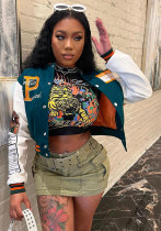 Women Fashion Velvet Print Embroidered Baseball Jacket Women Fashion Velvet Print Embroidered Baseball Jacket