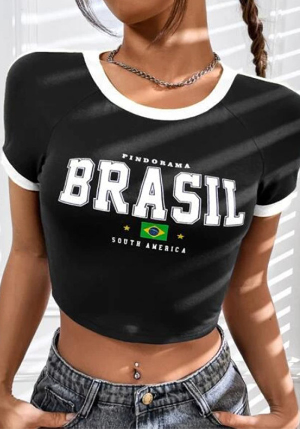 Women Letter Summer Crop T-Shirt