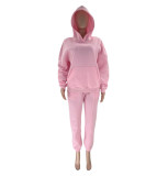 Autumn and winter solid color fleece Hoodies pants two-piece fashionable casual set