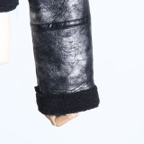 Autumn and winter fashion Chic fur pocket decoration Turndown Collar short jacket