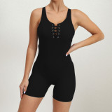 Women Crossover Tank Hollow Yoga Pants Sports Fitness Romper
