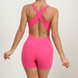 Women Crossover Tank Hollow Yoga Pants Sports Fitness Romper