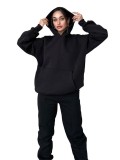 Autumn and winter solid color fleece Hoodies pants two-piece fashionable casual set