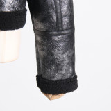 Autumn and winter fashion Chic fur pocket decoration Turndown Collar short jacket