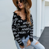 Women Loose V-Neck Tassel Crop Sweater