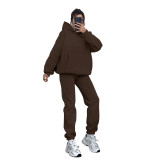 Autumn and winter solid color fleece Hoodies pants two-piece fashionable casual set