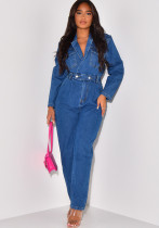 Women Turndown Collar Denim Jumpsuit Women Turndown Collar Denim Jumpsuit