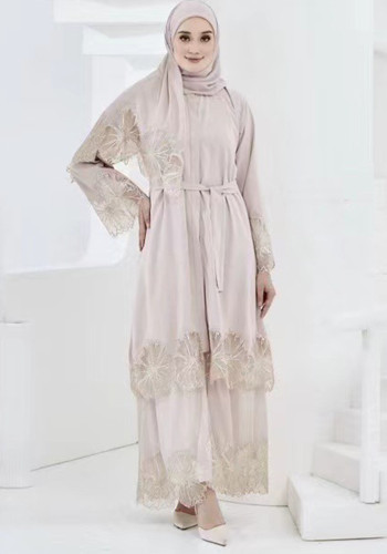 Women Embroidery Hollow Lace Robe Dress