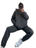 Autumn and winter solid color fleece Hoodies pants two-piece fashionable casual set