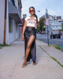 Women's high slit PU leather long skirt