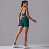 Women Solid Cross Tank Sports Bra Tank Yoga Wear Two-Piece Set