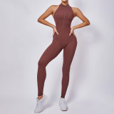 Women Zipper Sleeveless Sports Running Fitness Yoga Jumpsuit