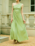 Autumn and winter women's one-shoulder Slash Shoulder solid color party dress