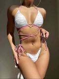 Women Sexy Heart Print Drawstring Lace-Up Two Pieces Swimwear