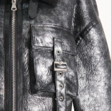 Autumn and winter fashion Chic fur pocket decoration Turndown Collar short jacket