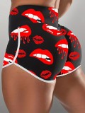 Plus Size Casual Red Lip Print Shorts