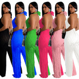 Fashion Women's Solid Color Low Back Deep V Halter Neck Jumpsuit