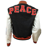 Women Fashion Velvet Print Embroidered Baseball Jacket