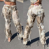 Women Style Tie Dye Tassel Casual Pants