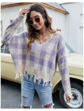 Women Loose V-Neck Tassel Crop Sweater