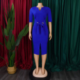 Women African V-Neck Solid Bodycon Dress