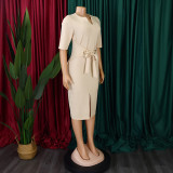 Women African V-Neck Solid Bodycon Dress