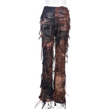 Women Style Tie Dye Tassel Casual Pants