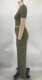 Women Solid short-sleeved top and wide-leg pants two-piece set