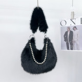 Autumn And Winter Furry Bag Imitation Fox Fur Armpit Bag Pearl Chain Shoulder Bag