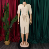 Women African V-Neck Solid Bodycon Dress