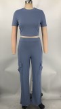 Women Solid short-sleeved top and wide-leg pants two-piece set