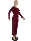 Women Casual V-neck Top and Pant two-piece set