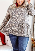Women's Leopard Print Bell Bottom Sleeve Plus Size Top Women's Leopard Print Bell Bottom Sleeve Plus Size Top