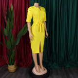 Women African V-Neck Solid Bodycon Dress