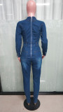 Women Turndown Collar Button Denim Jumpsuit