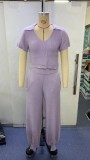 Women autumn V-neck knitting Crop Top and Casual bloomers two-piece set