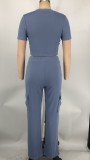 Women Solid short-sleeved top and wide-leg pants two-piece set