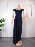 African Women's Plus Size Solid Color Long Dress