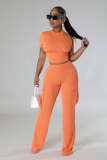 Women Solid short-sleeved top and wide-leg pants two-piece set